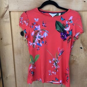 Ted Baker coral floral tee shirt. Size 2
